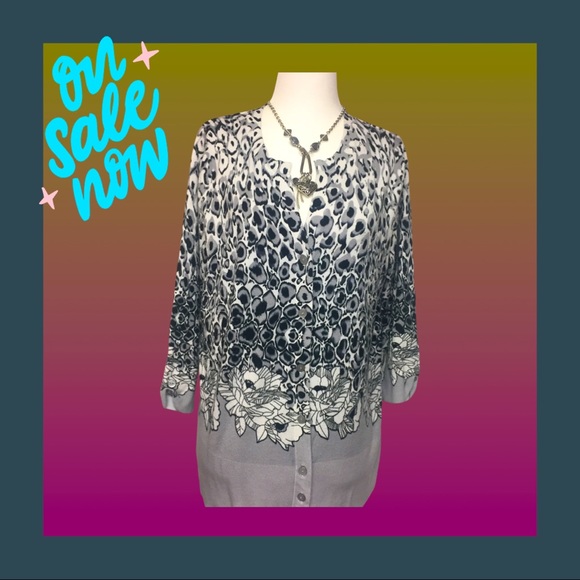 Cyrus Women’s Sweater, Size: L, Color: grey, white, black, button front-closure - Picture 2 of 14